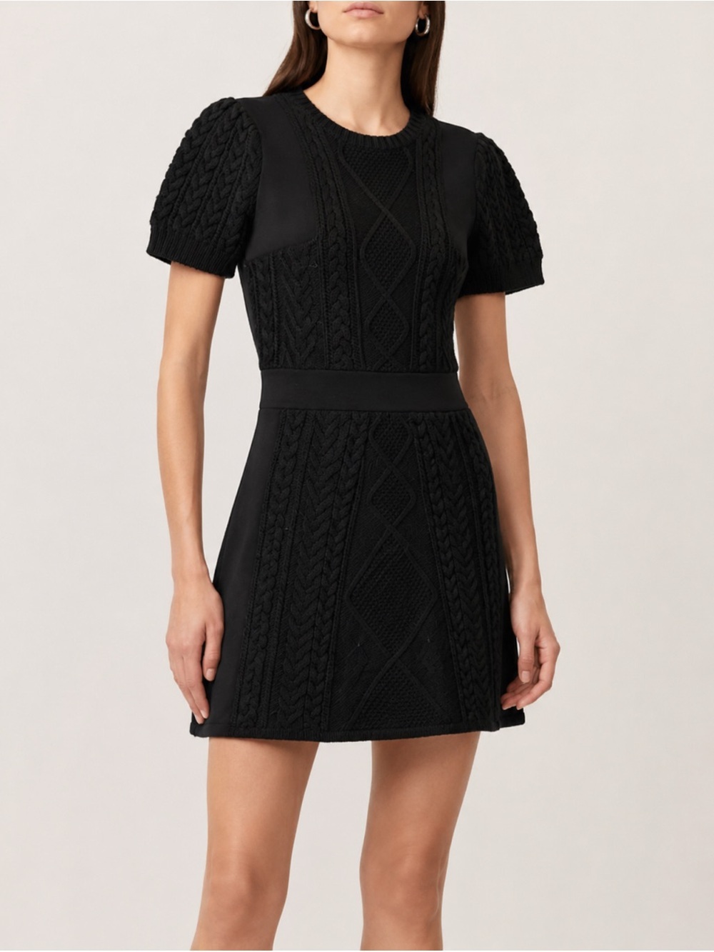 Maje Black Cable Knit Mixed Media Mini Dress Size 3 40
